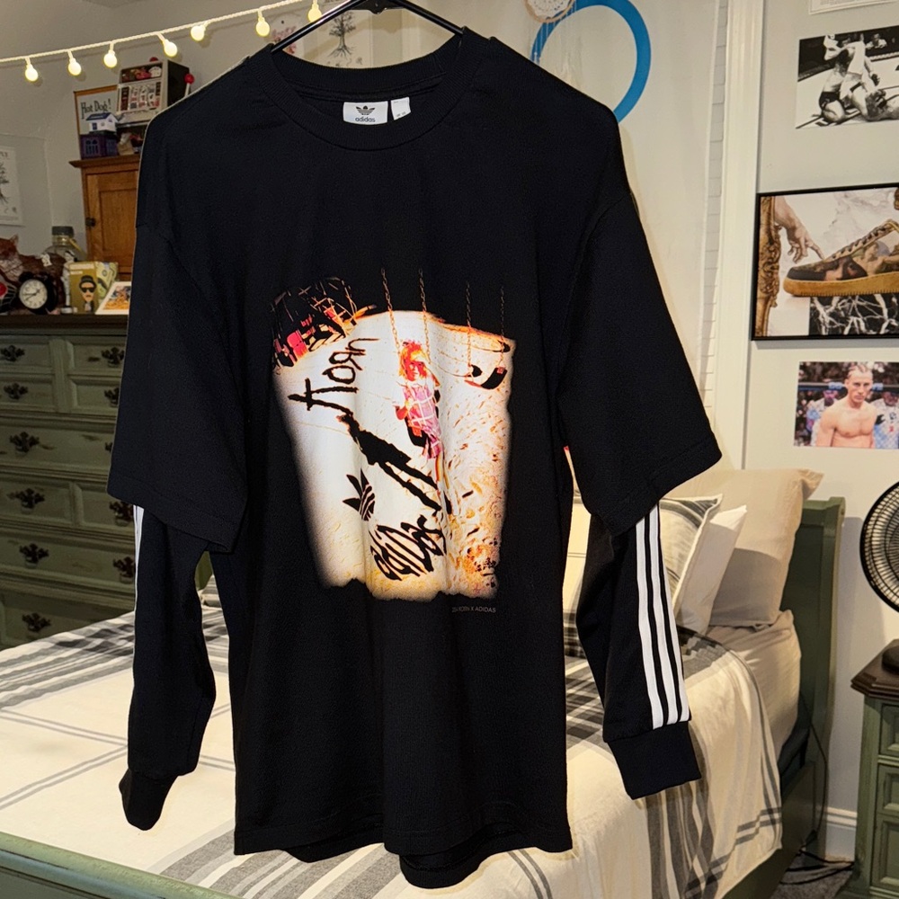Adidas X Korn layered graphic striped shirt